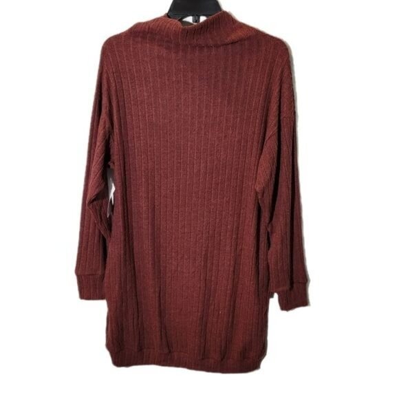 Lush Rib Knit Cowl Neck Pullover Sweater Tunic Dress Sz Small in Wine NWT - Picture 3 of 8